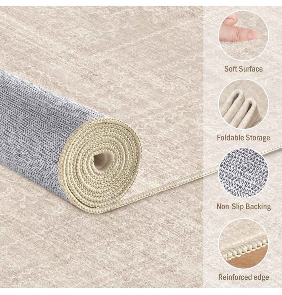 8x10 Area Rug - Washable Vintage Beige - photo 5