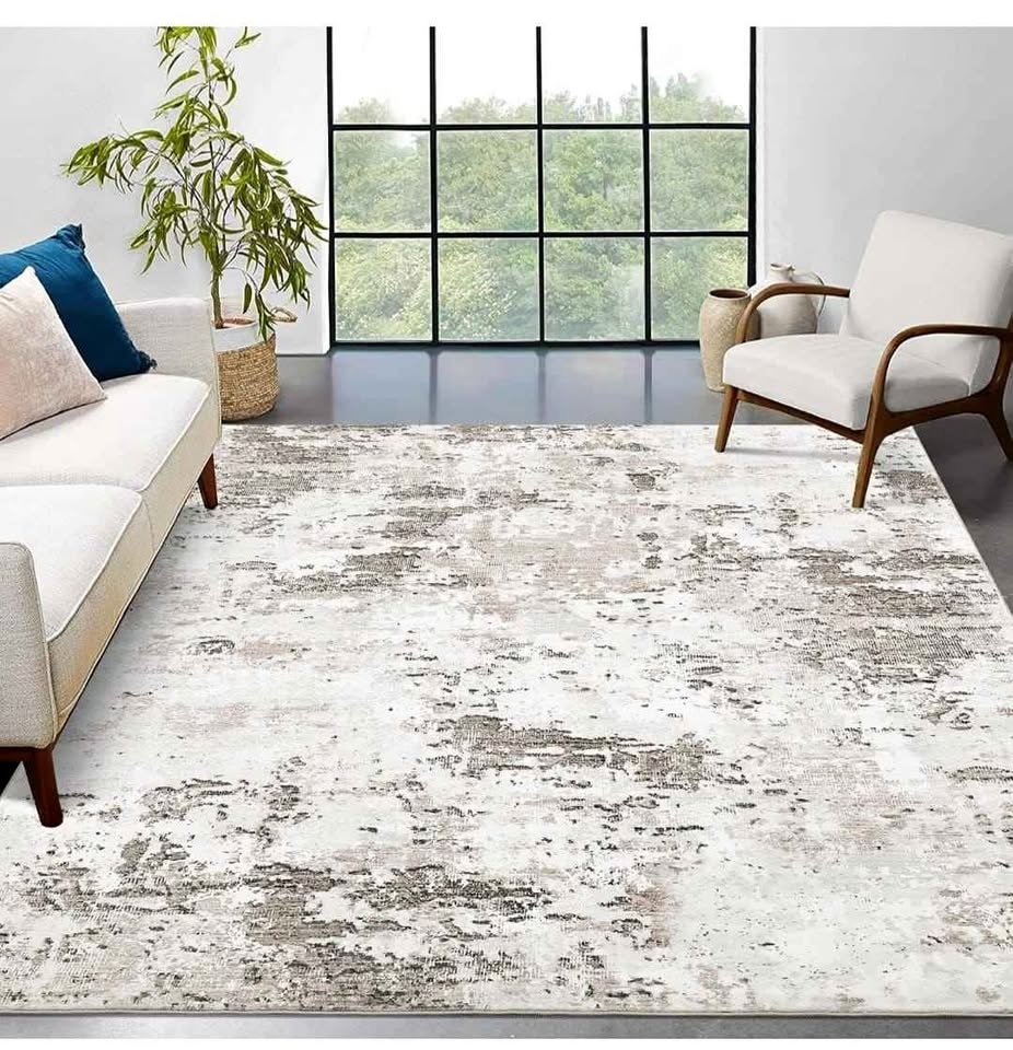 8x10 Beige Brown Abstract Washable Rug - New