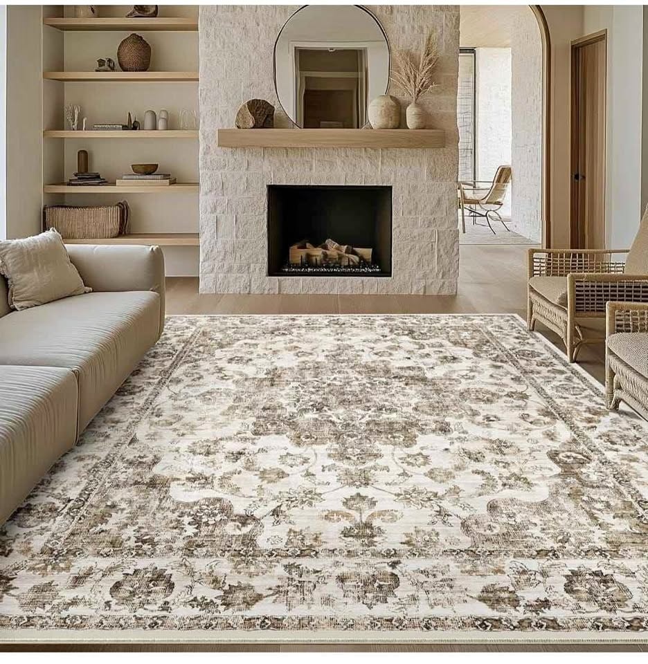 BRAND NEW 9x12 Washable Area Rug – Brown Vintage Floral
