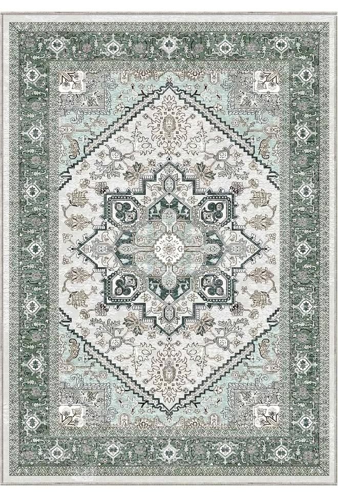NEW 10x14 Area Rug - Green Washable Faux Cashmere
