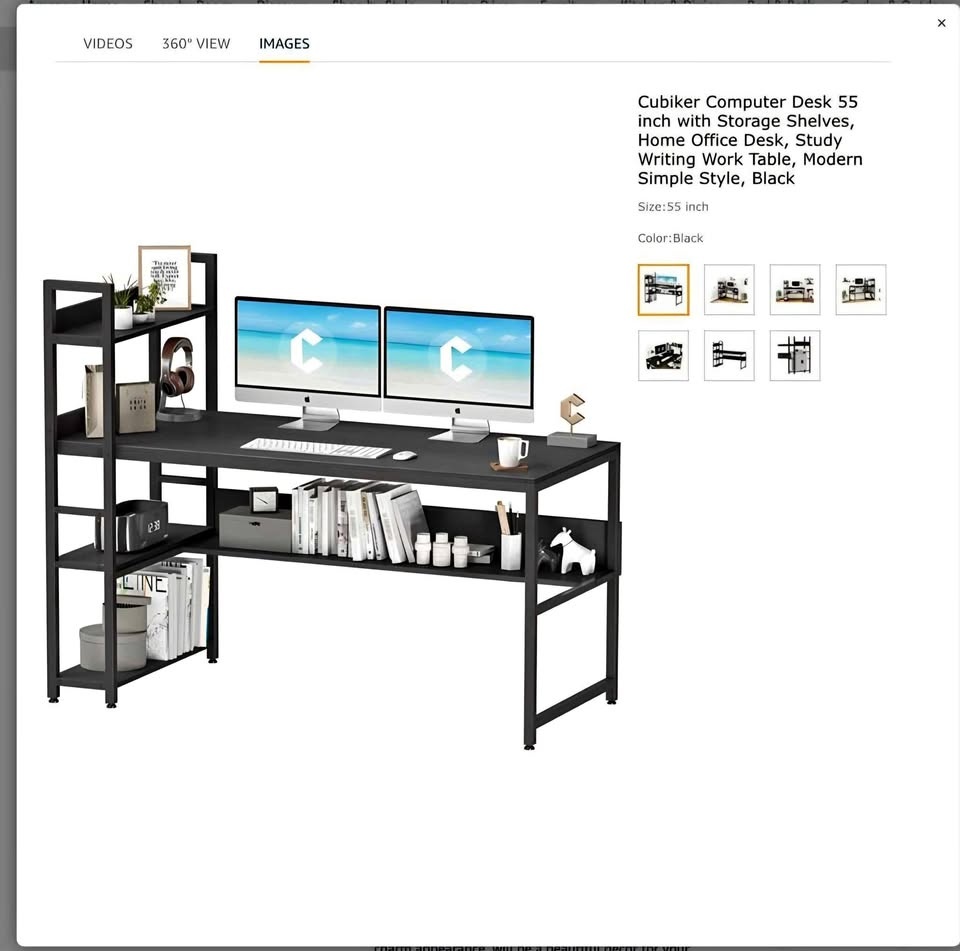 55" Computer Desk with Storage Shelves