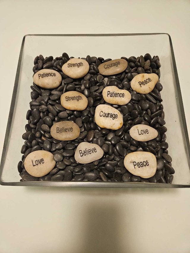 MOVING SALE!- Inspirational Stone Set in Glass Dish