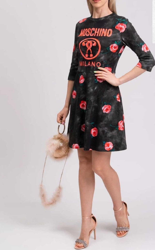 Moschino Milano Dress - Black Rose Print - Size XL - photo 3