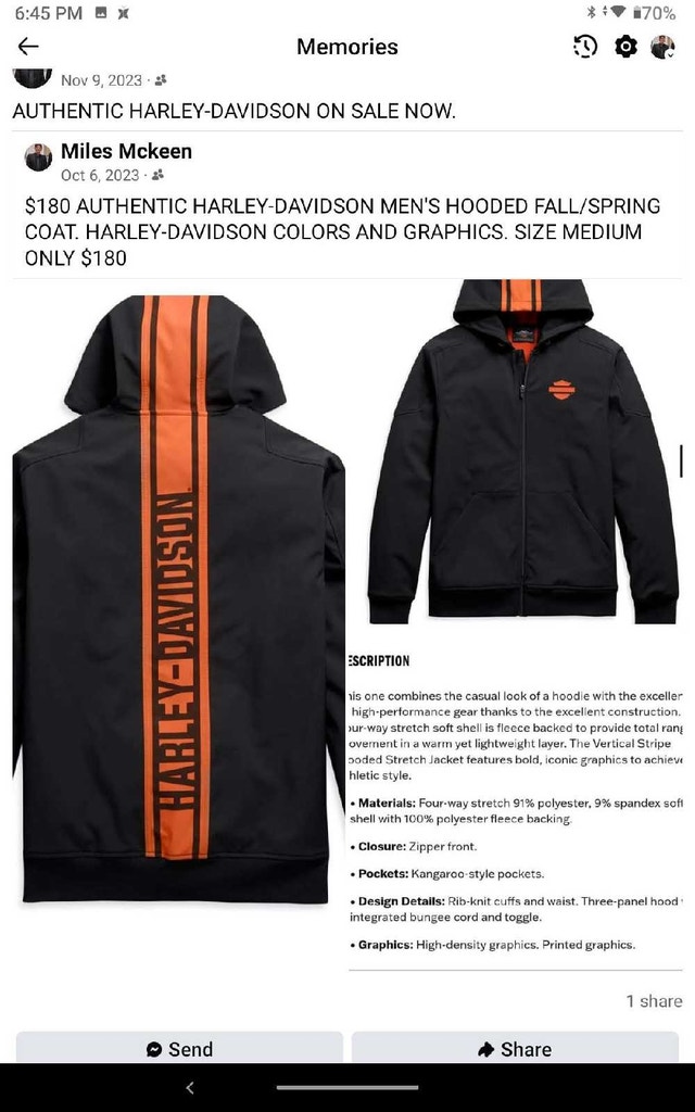 Harley-Davidson Hooded Jacket - Medium - photo 2