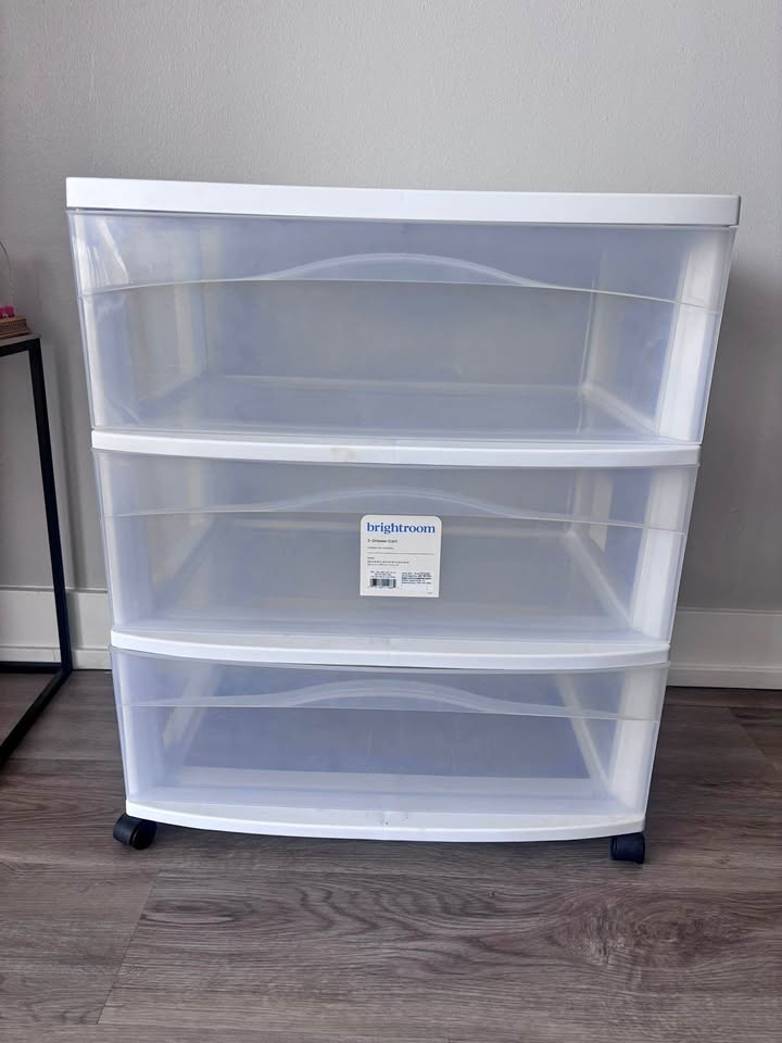 3-Drawer Cart clear plastic on wheels: 26 1/8 in H x 21 7/8 in W
