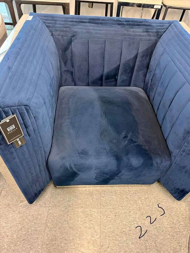 Designer Navy Velvet Single Seater Chair – Chrome Frame – $225