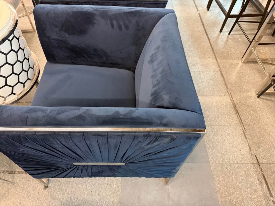Designer Navy Velvet Accent Chair – Chrome Frame & Sunburst Back - photo 2