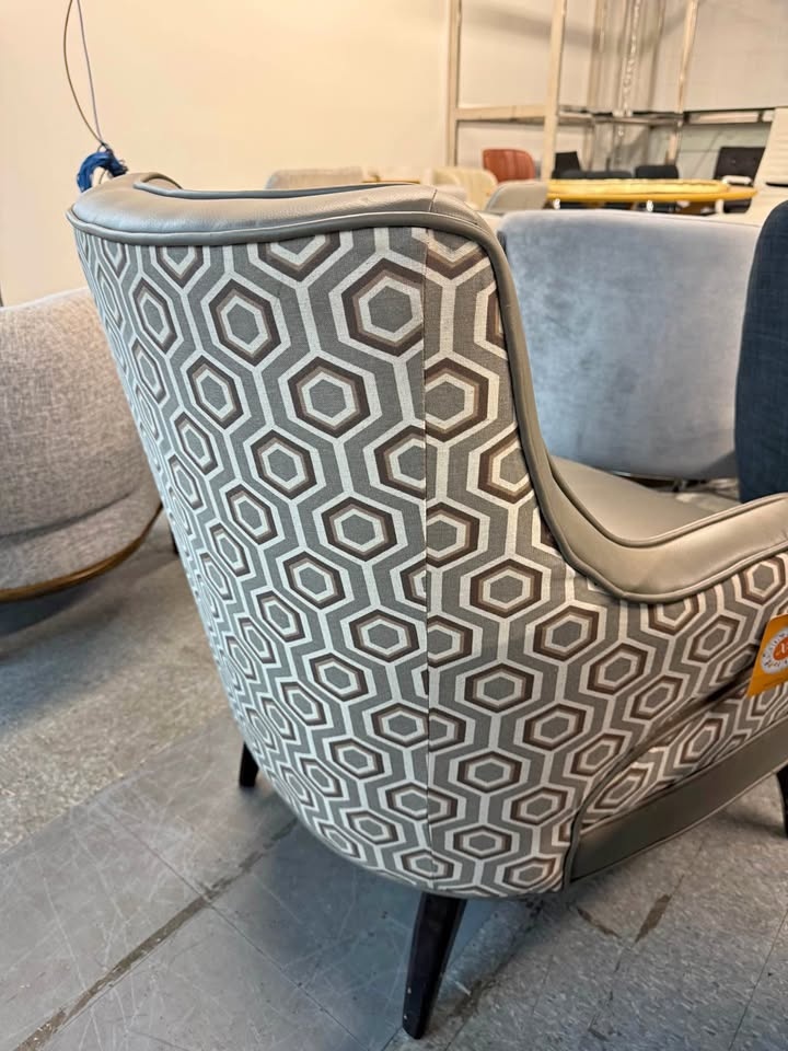 Modern Taupe Accent Chair with Patterned Back – Warehouse Cleara