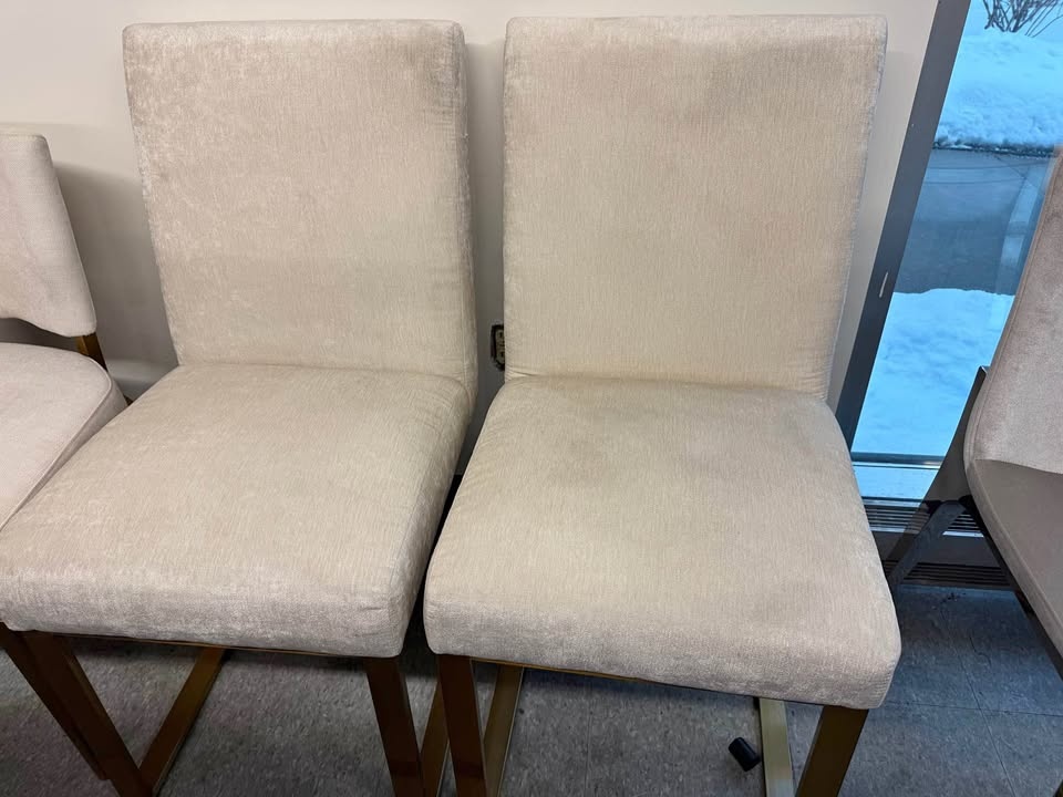 2 Cream Upholstered Dining Chairs Gold Legs