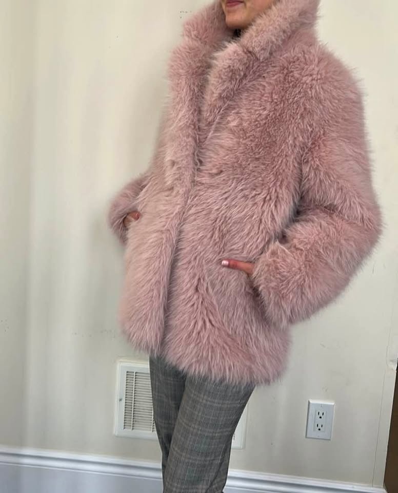 Pink Fur Coat by MNG - Size Medium