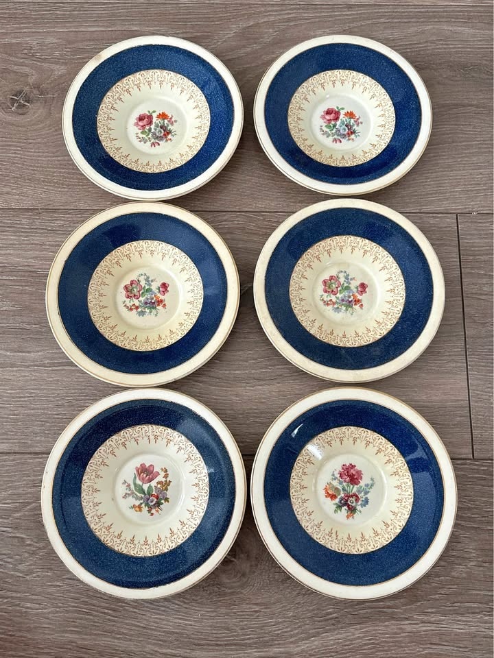 Set of 6 Antique Burleigh Ware "Zenith" Saucers - Cobalt Blue &