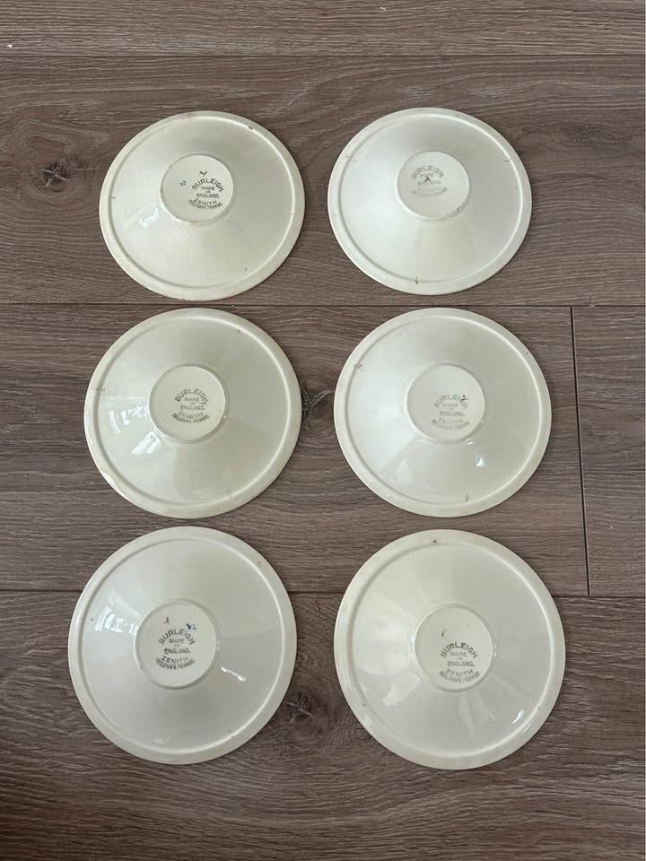 Set of 6 Antique Burleigh Ware "Zenith" Saucers - Cobalt Blue & - photo 2