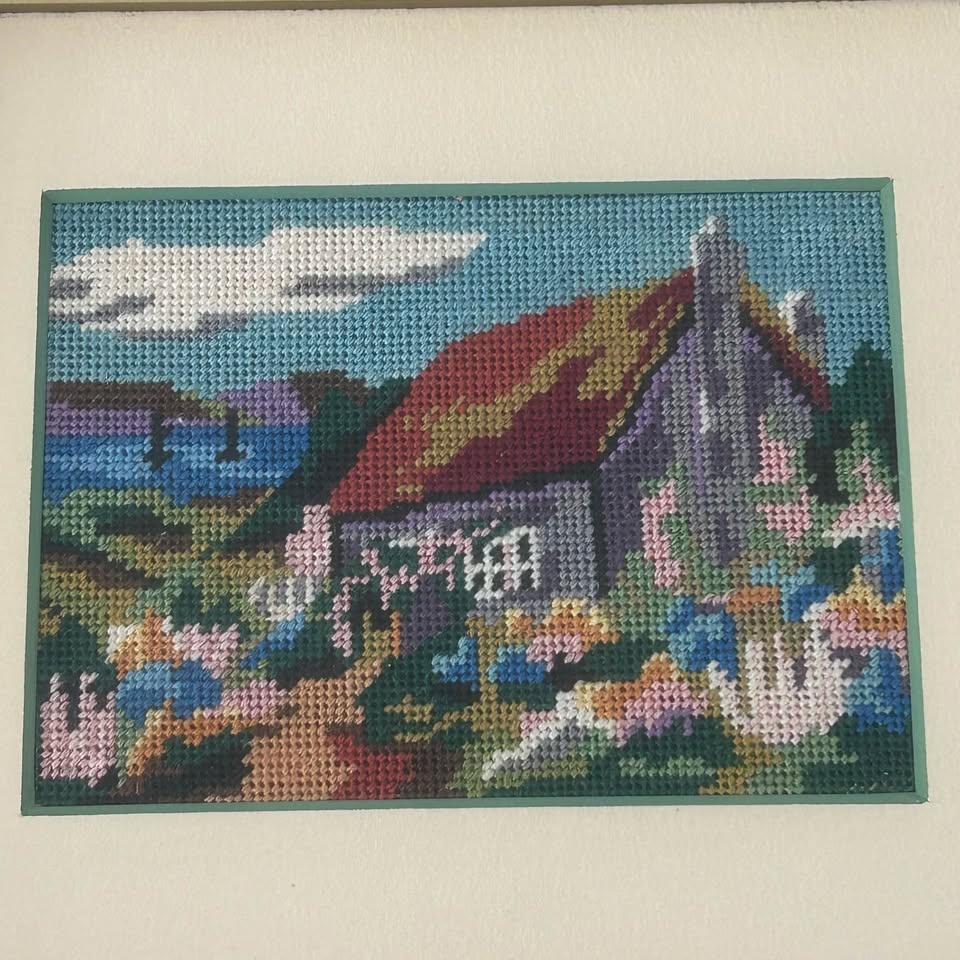 Set of 2 Vintage Needlepoint Cottage Scenes – Ornate Gold Frames - photo 3