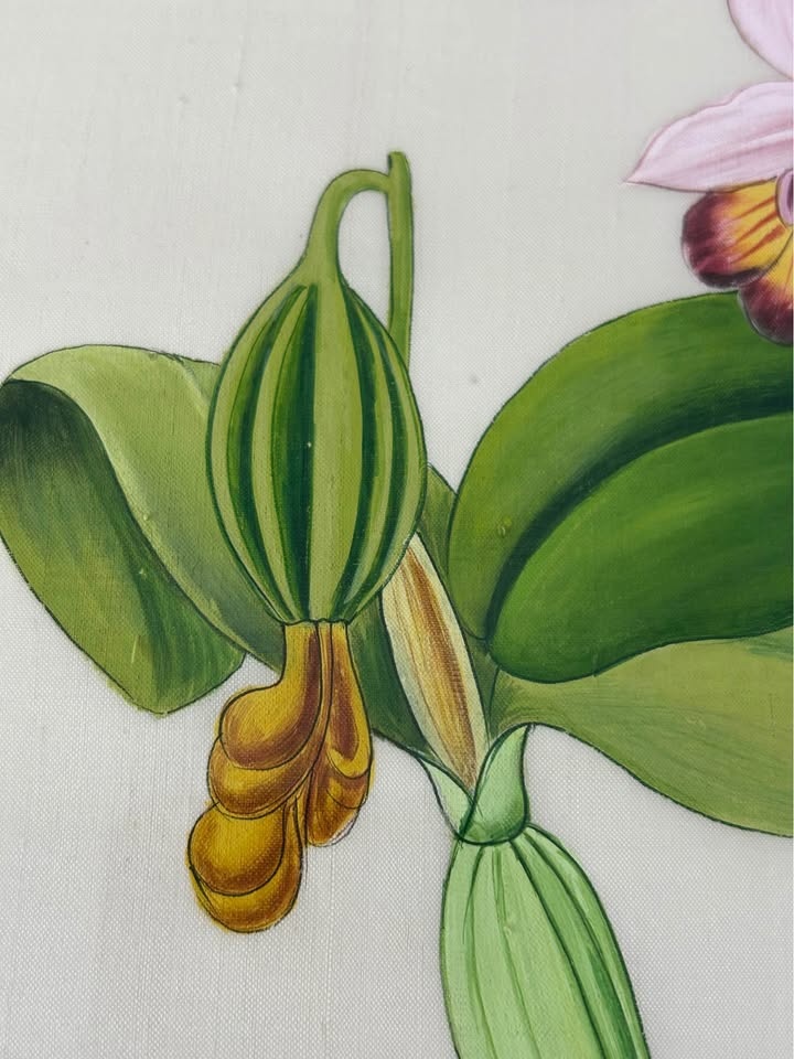 Original Hand-Painted Orchid Botanical on Fabric – Custom Framed - photo 4