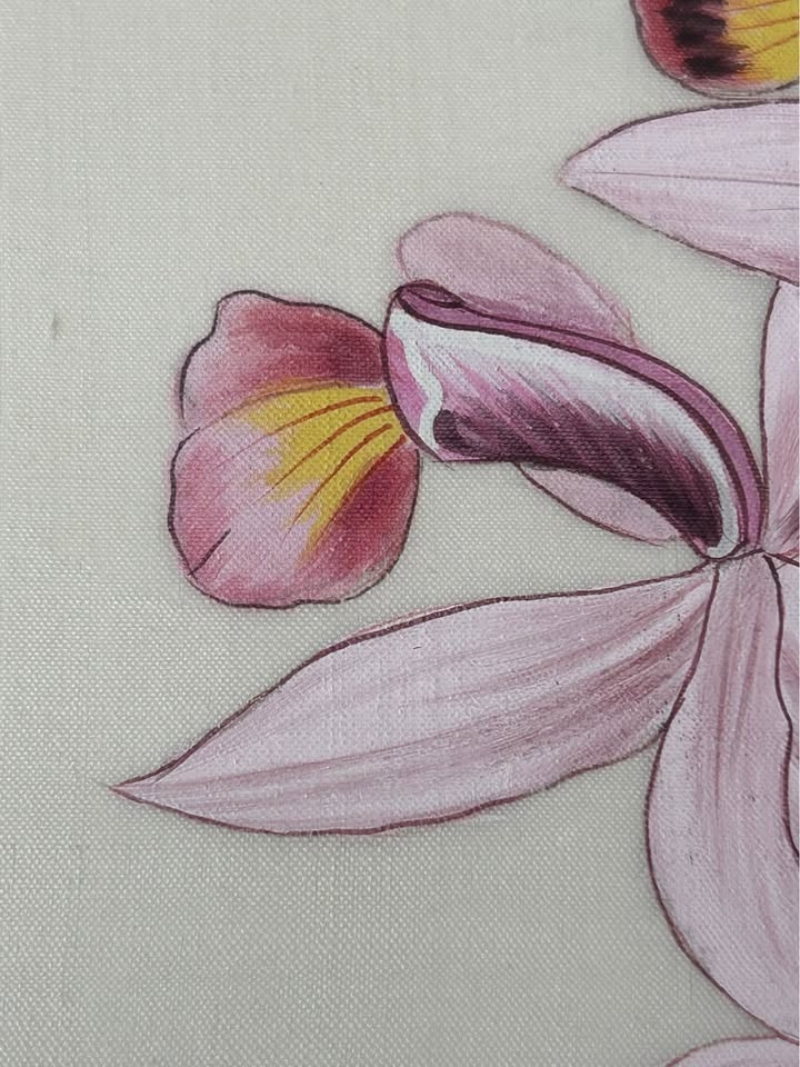 Original Hand-Painted Orchid Botanical on Fabric – Custom Framed - photo 5