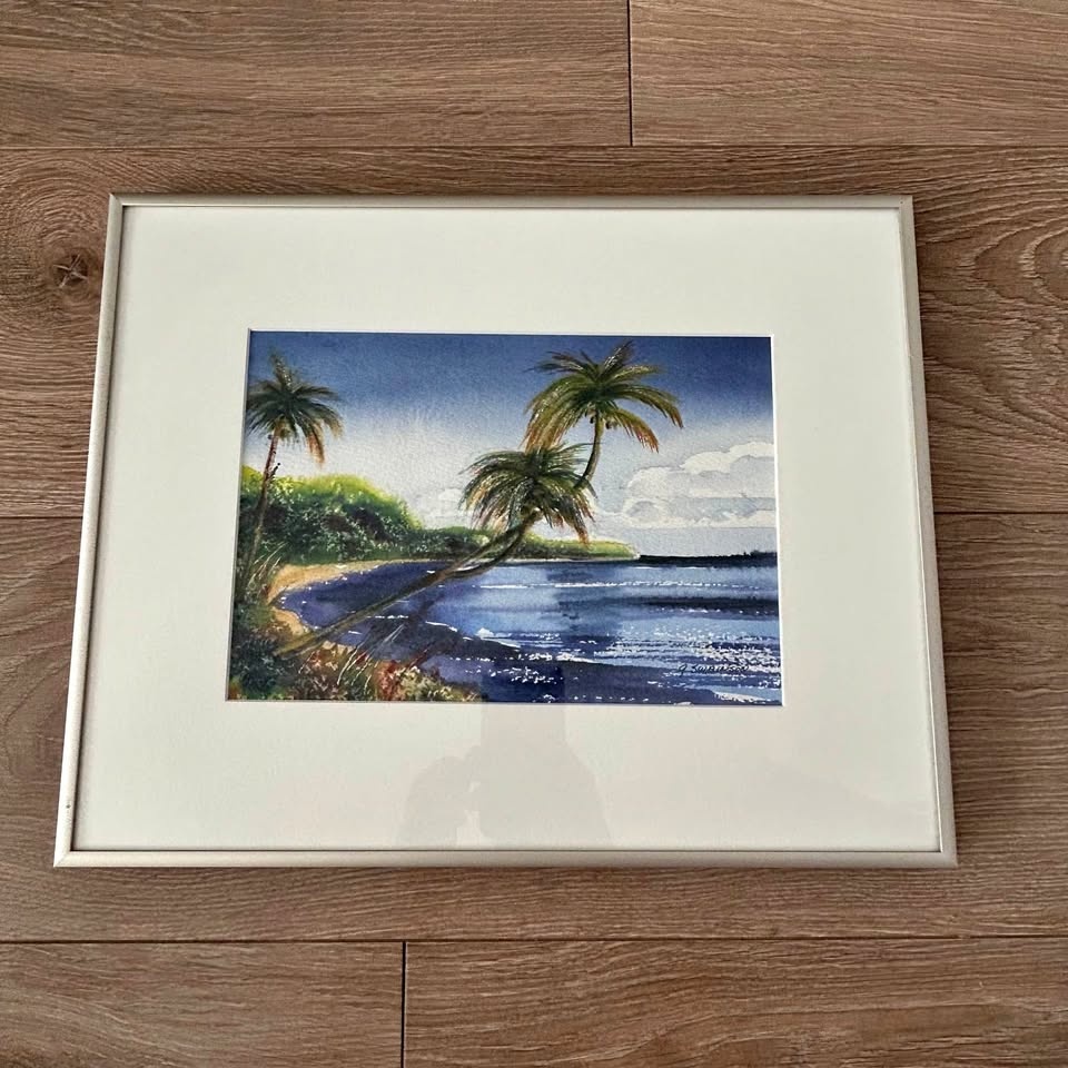 Original Signed Watercolor Painting – “Palms at the Beach” by J.