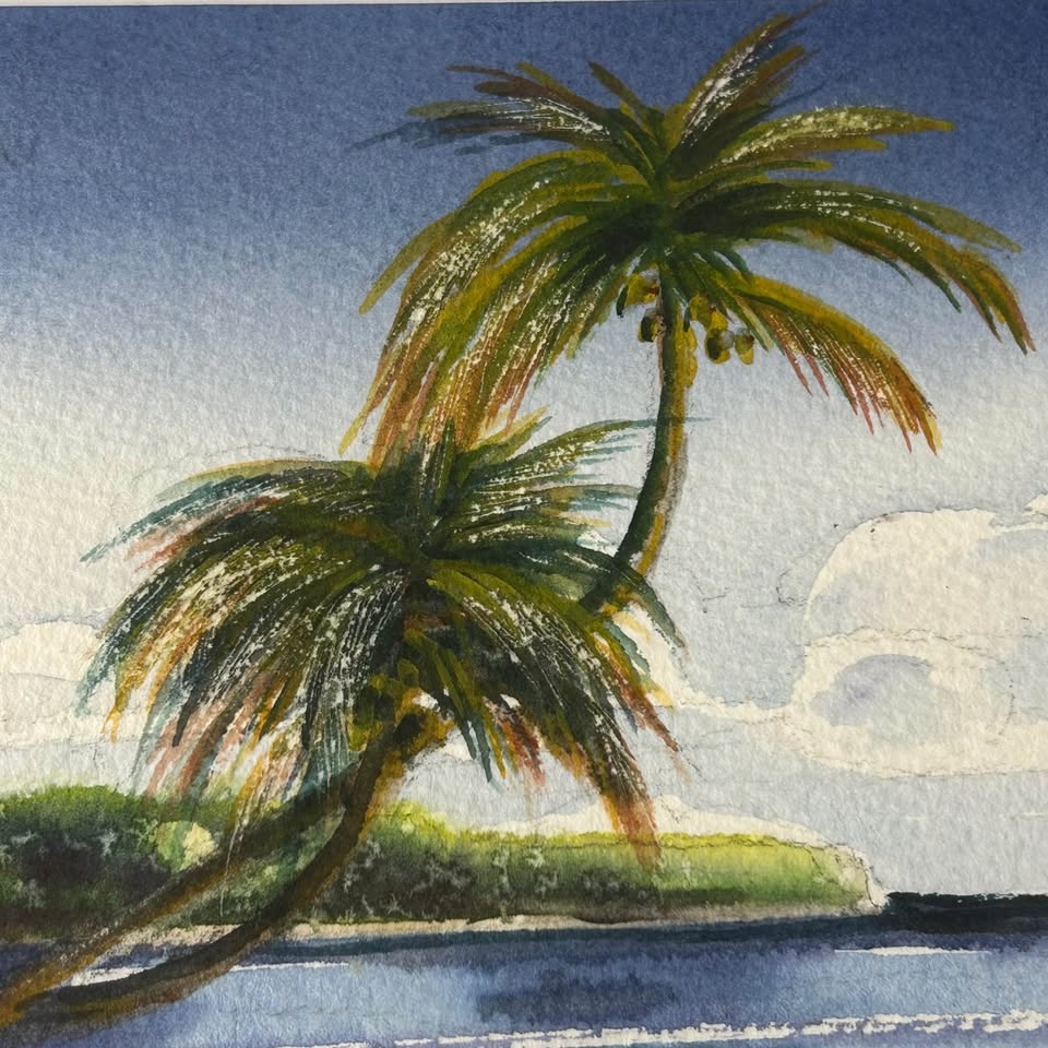 Original Signed Watercolor Painting – “Palms at the Beach” by J. - photo 4