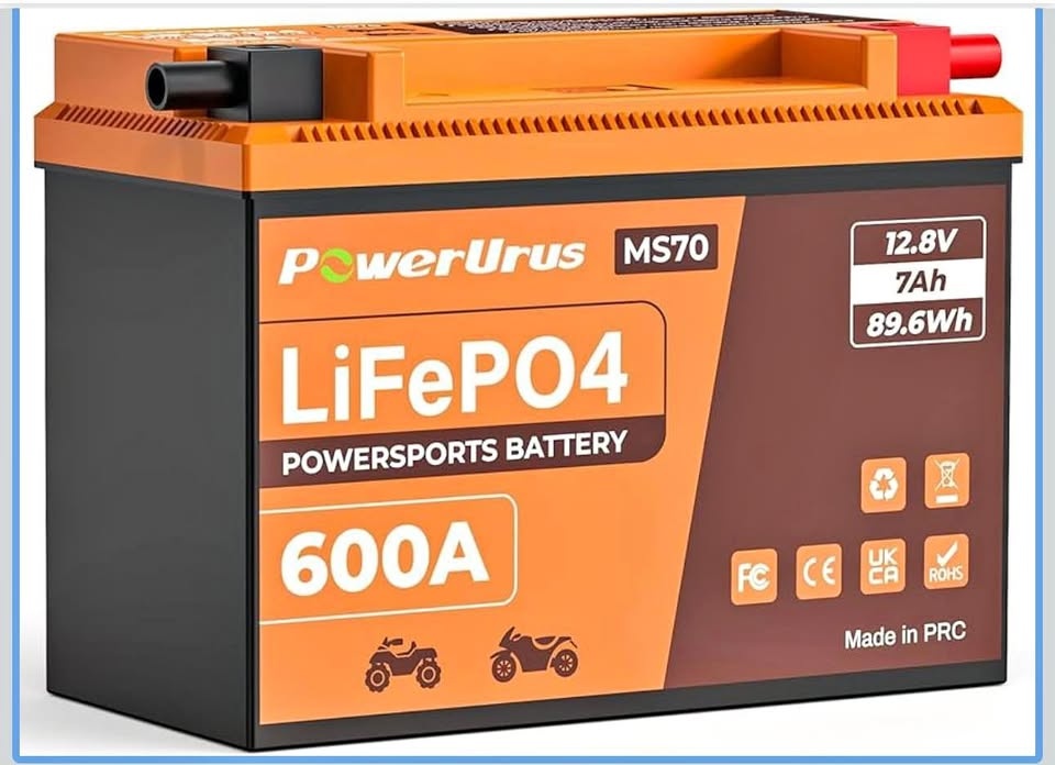 PowerUrus 600A Lithium Motorcycle Battery 12V 7Ah
