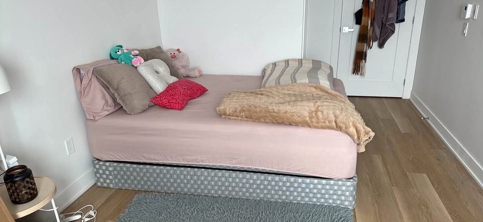 Queen Boxspring - Textured Grey - Excellent Condition