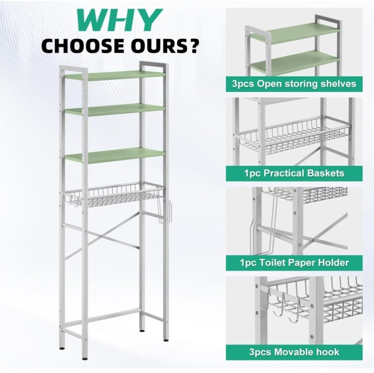 New Over-The-Toilet Storage Rack, 4-Tier Organizer Shelf - photo 2