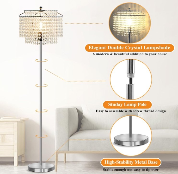 New Modern Elegant Crystal Standing Floor Lamps for Living Room - photo 3