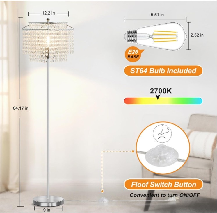 New Modern Elegant Crystal Standing Floor Lamps for Living Room - photo 5