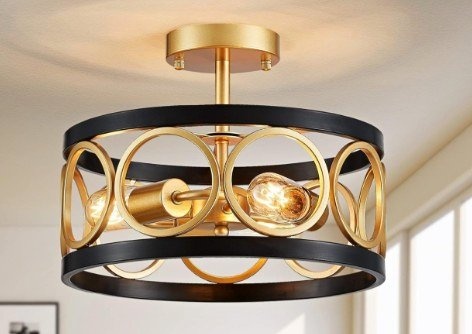 New Vintage Black and Gold Drum Chandelier