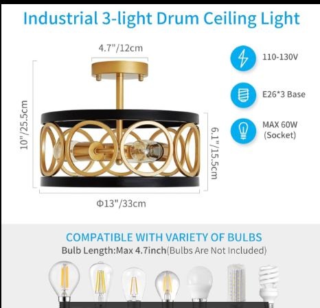 New Vintage Black and Gold Drum Chandelier - photo 3