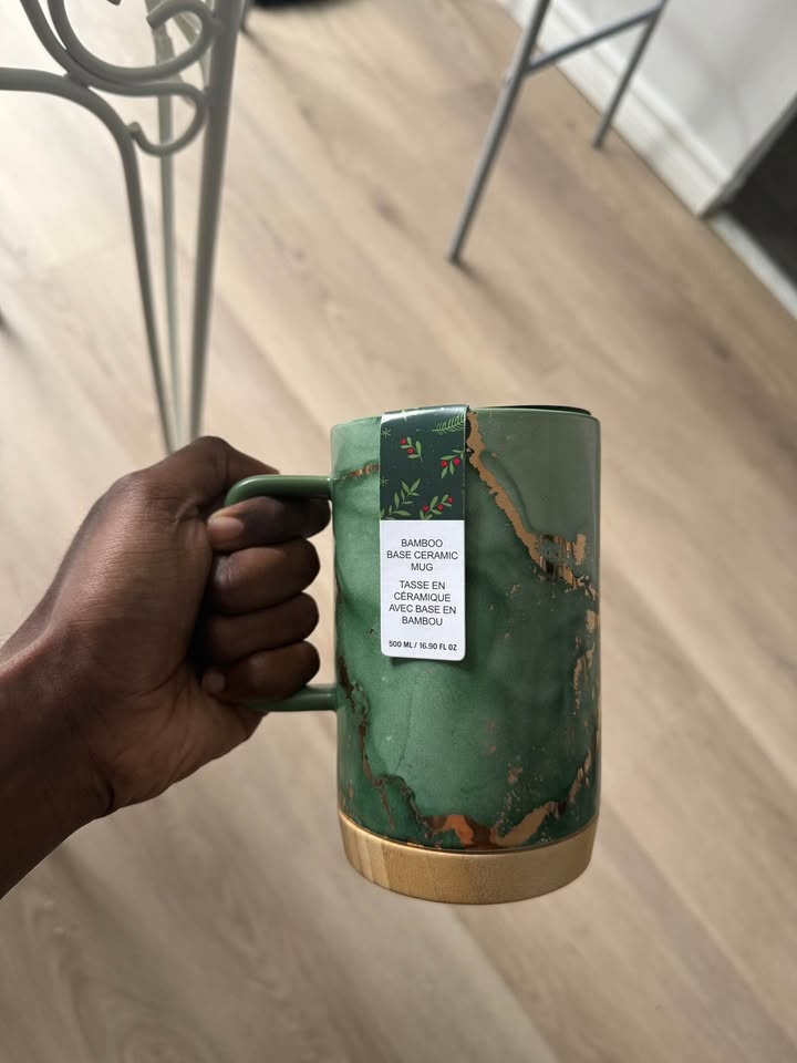 Bamboo Base Ceramic Mug - Gold & Emerald Green - photo 3