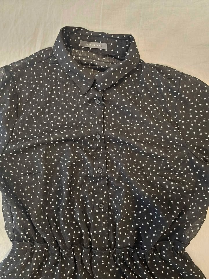 Suzy Shier Black Polka Dot Shirtdress - Medium - photo 4