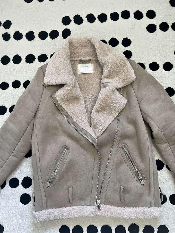 Zara Faux Suede Aviator Jacket with Sherpa Lining S