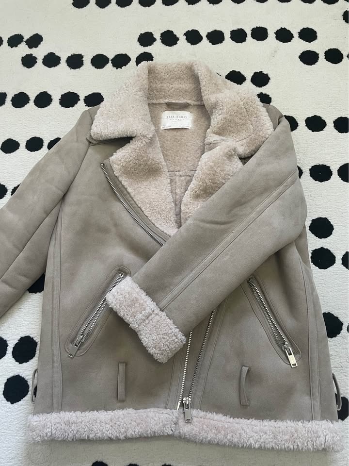 Zara Faux Suede Aviator Jacket with Sherpa Lining S - photo 2