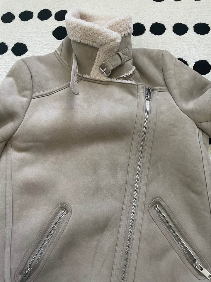 Zara Faux Suede Aviator Jacket with Sherpa Lining S - photo 3