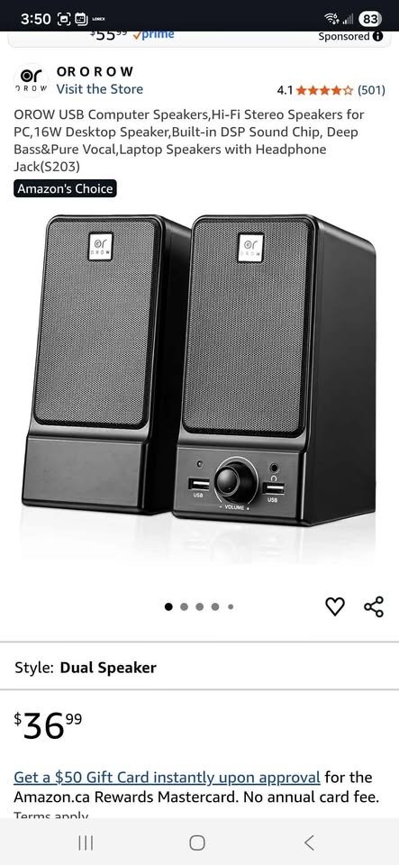 Computer USB Speakers, Hi-Fi Stereo, 16W Sound, DSP Chip