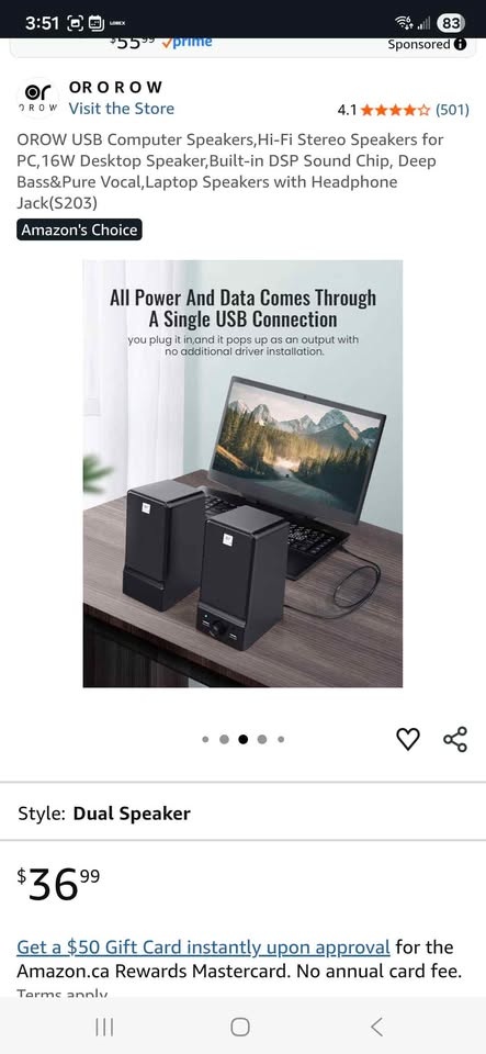 Computer USB Speakers, Hi-Fi Stereo, 16W Sound, DSP Chip - photo 2