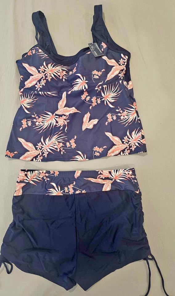 Summer Mae Floral Tankini Swimsuit Set Navy Coral. Size XL