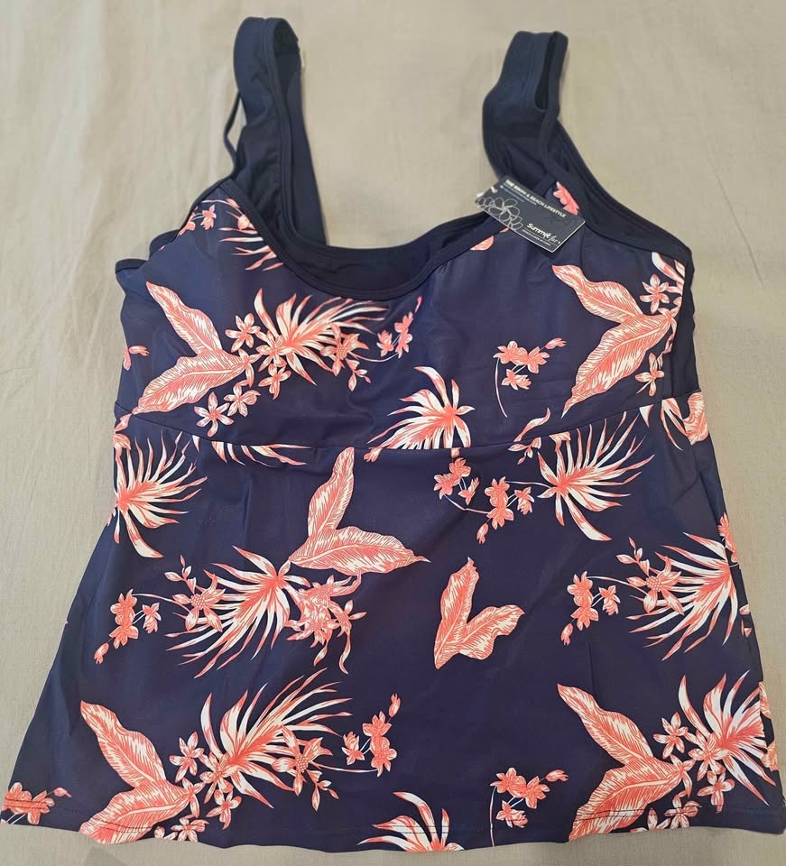 Summer Mae Floral Tankini Swimsuit Set Navy Coral. Size XL - photo 2