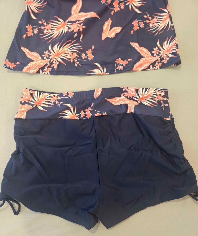 Summer Mae Floral Tankini Swimsuit Set Navy Coral. Size XL - photo 3