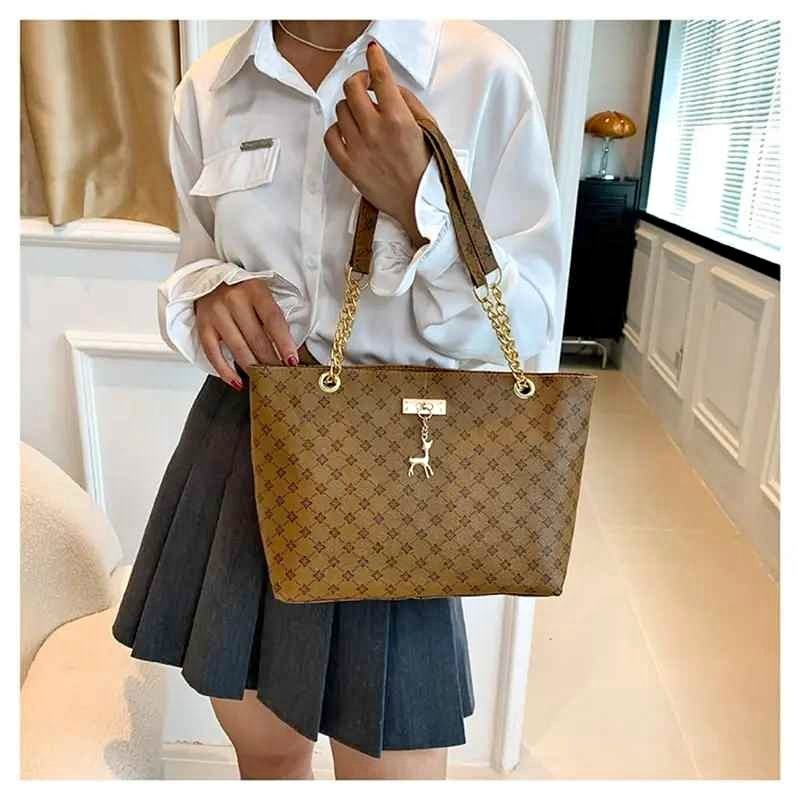 Monogram Tote Bag with Chain Strap & Deer Charm