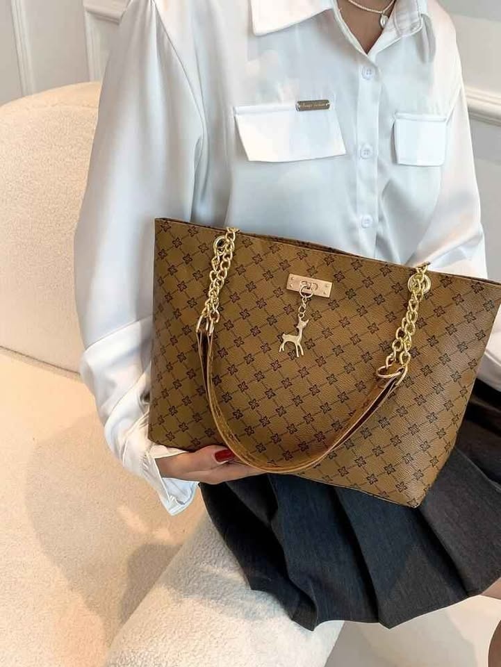 Monogram Tote Bag with Chain Strap & Deer Charm - photo 5