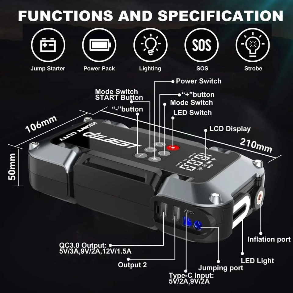 Celbest 4-in-1 Jump Starter & Tire Inflator - photo 5