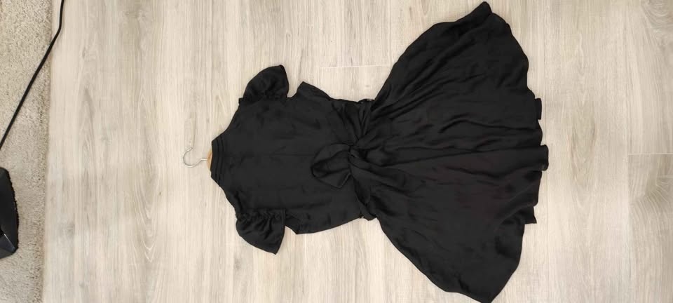 Black dress with puffy sleeves, high neck, belted - photo 2