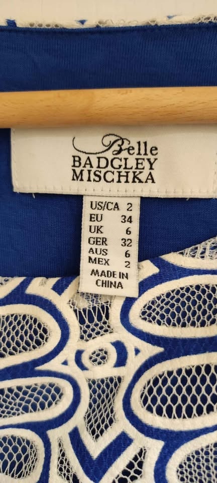 Belle BADGLEY MISCHKA Blue White Lace Dress US/CA 2 - photo 3