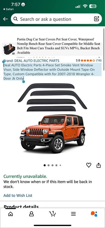 4-Piece Smoke Vent Window Visors for 07-18 Jeep JK