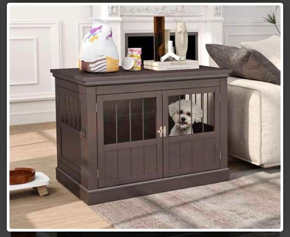 PawHut 31" 3-Door Dog Crate End Table - Coffee