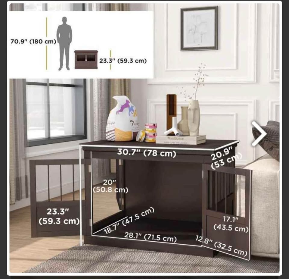PawHut 31" 3-Door Dog Crate End Table - Coffee - photo 2