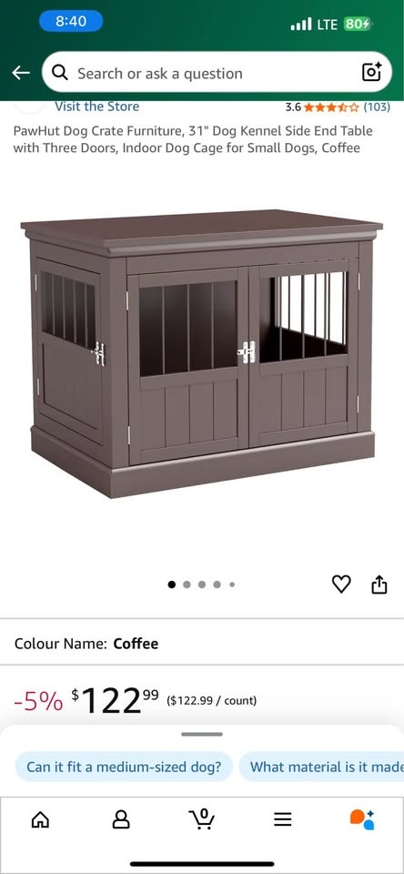 PawHut 31" 3-Door Dog Crate End Table - Coffee - photo 4