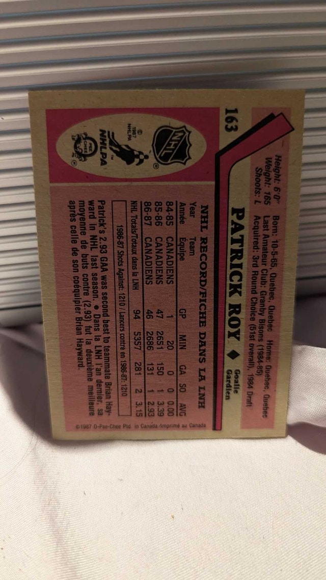 1987-88 OPC Patrick Roy 2nd Year NMINT - photo 2