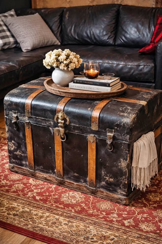 Antique Victorian Steamer Trunk / Coffee Table – c. 1885–1895