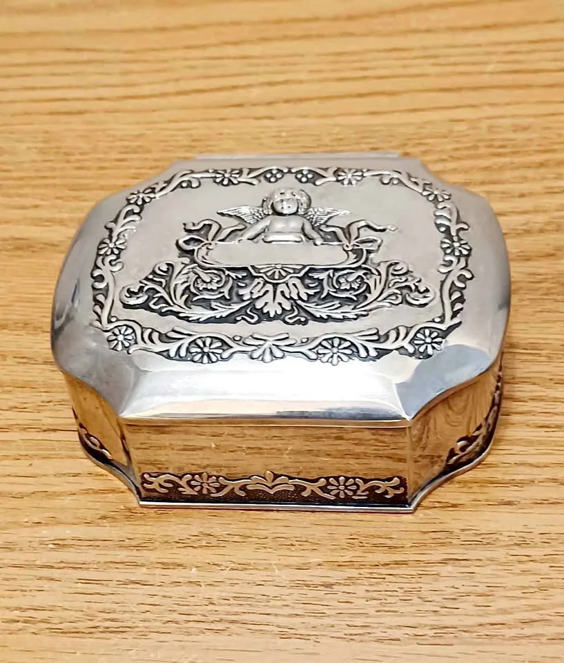 Antique Silver Plated Cherub Trinket Box thumbnail